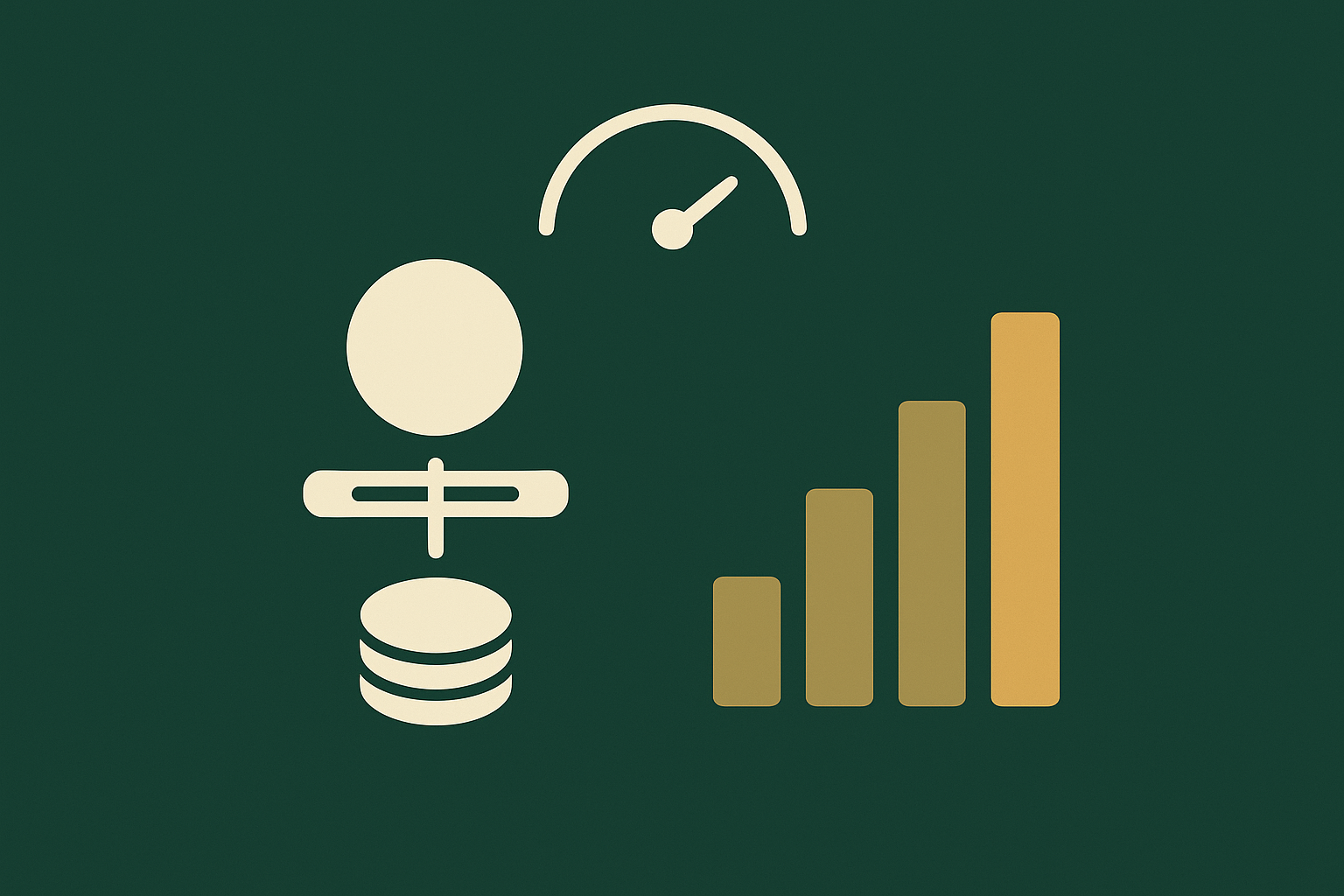 Deep green illustration of a cream credit token draining into a stack beside a depletion gauge and rising gold cost bars